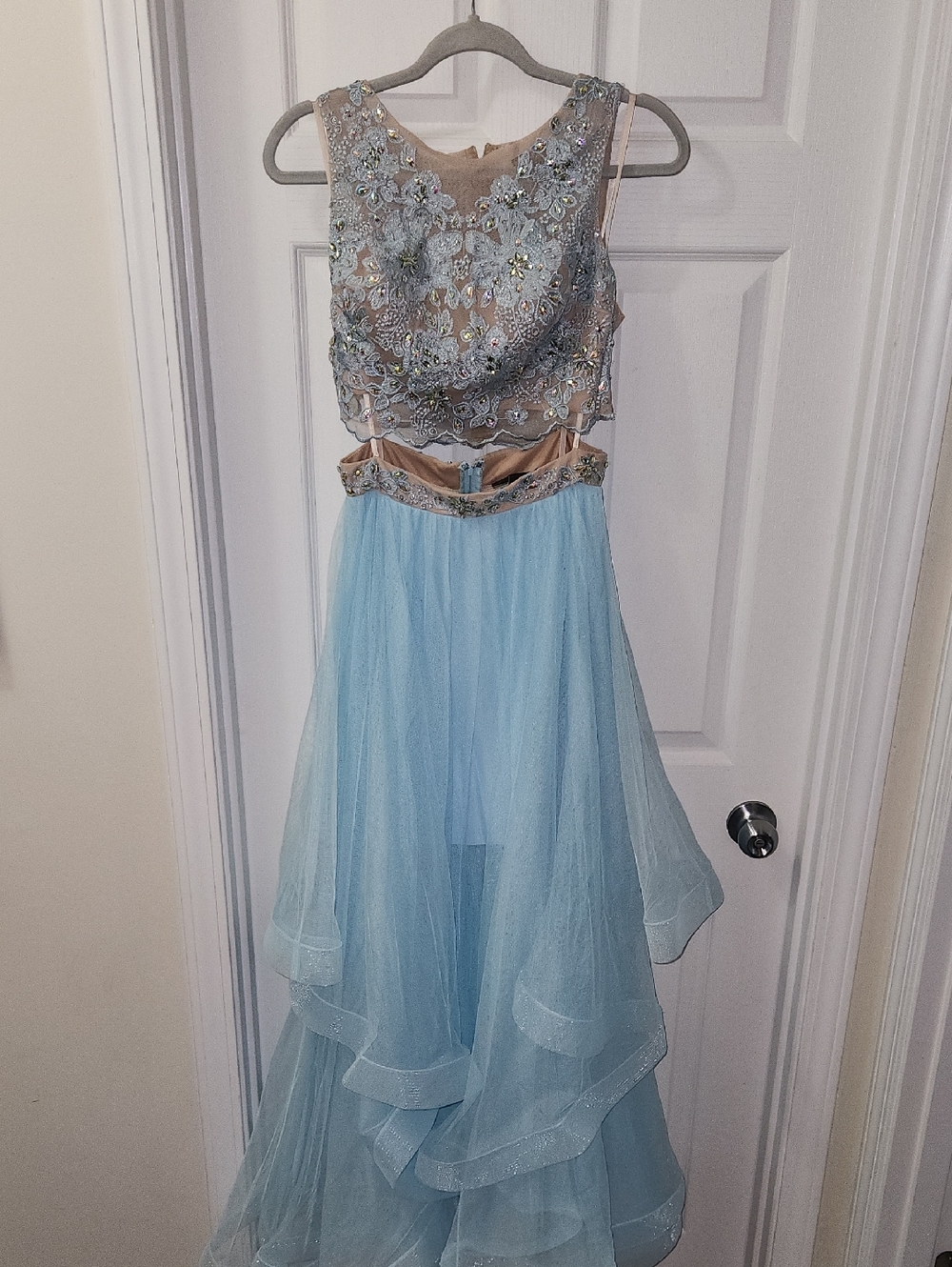 Embellished Light Blue Tulle Formal Dress for Girls